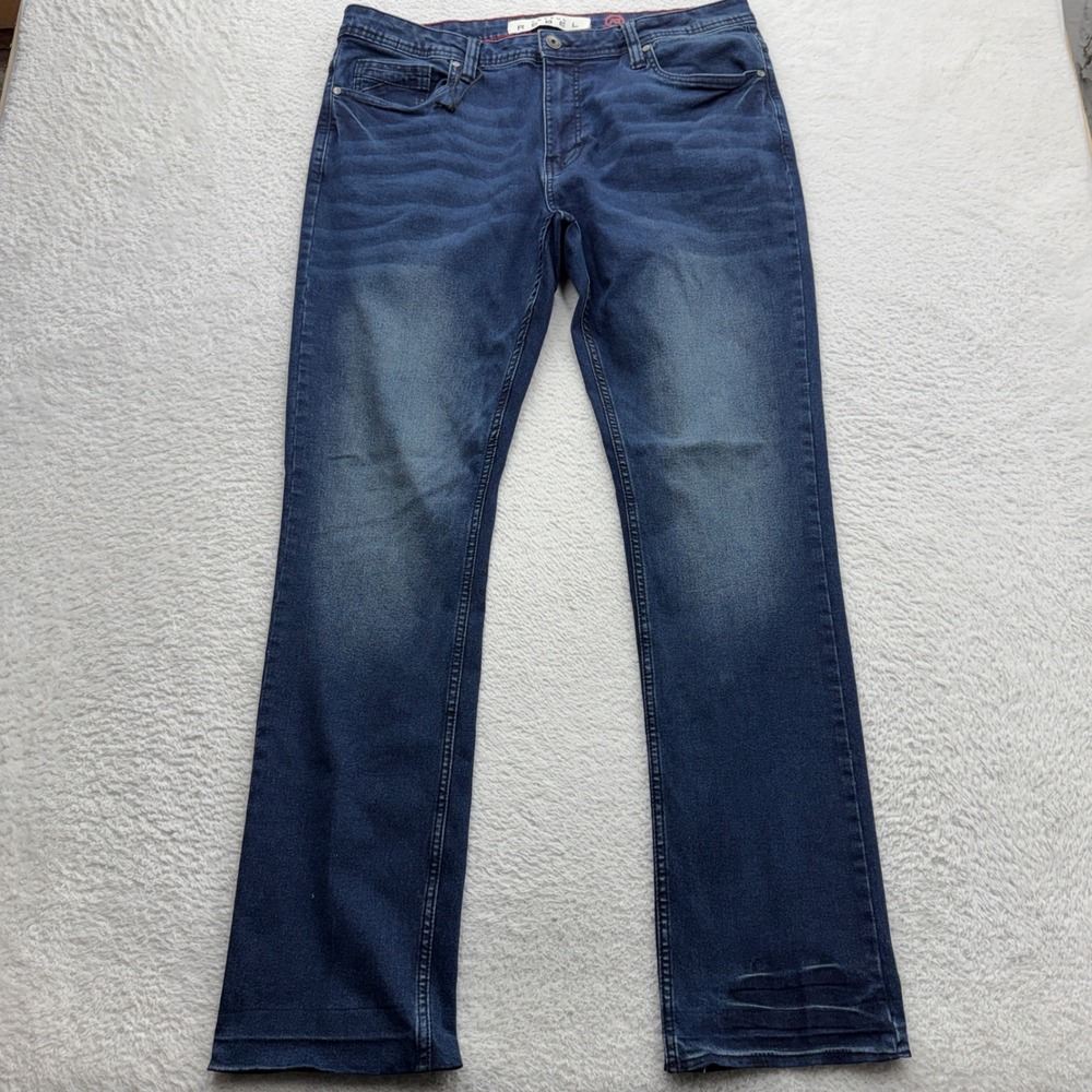 Artful Rebel Mens Straight Leg Jeans Dark Wash Blue Stretch Denim 36x32